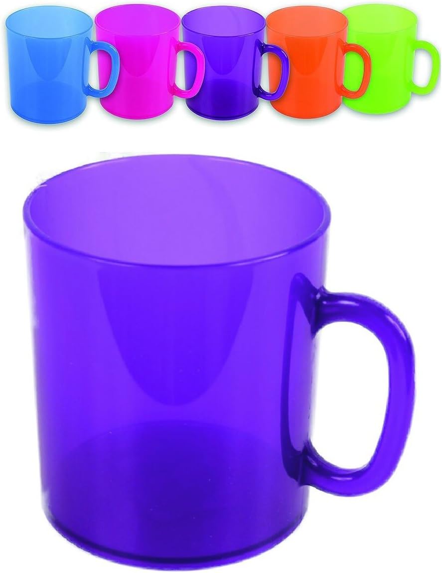Beaker With Handle Plastic 220 ml for Camping or Party 5 Colours Assorted Pack of 10)