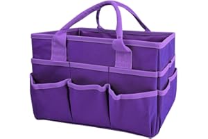 Mewise Teacher Handle Tote Bag Organizer,Tote Bag Organization for Crafts,Art,Paper,Books,School,Sewing,Travel with Handles,Ofiice Supplies Storage (Purple)