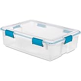 Sterilite 37 Qt Gasket Box, Stackable Storage Bin with Latching Lid and Tight Seal, Plastic Container to Organize Basement, Clear Base and Lid, 1-Pack