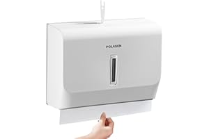 POLASEN Multifold Paper Towel Dispenser Wall Mount White Compact Adhesive No Drilling or Screws Installation Fits Combi-Fold Fusion Folded Hand Towels for Commercial Industrial Shop Office