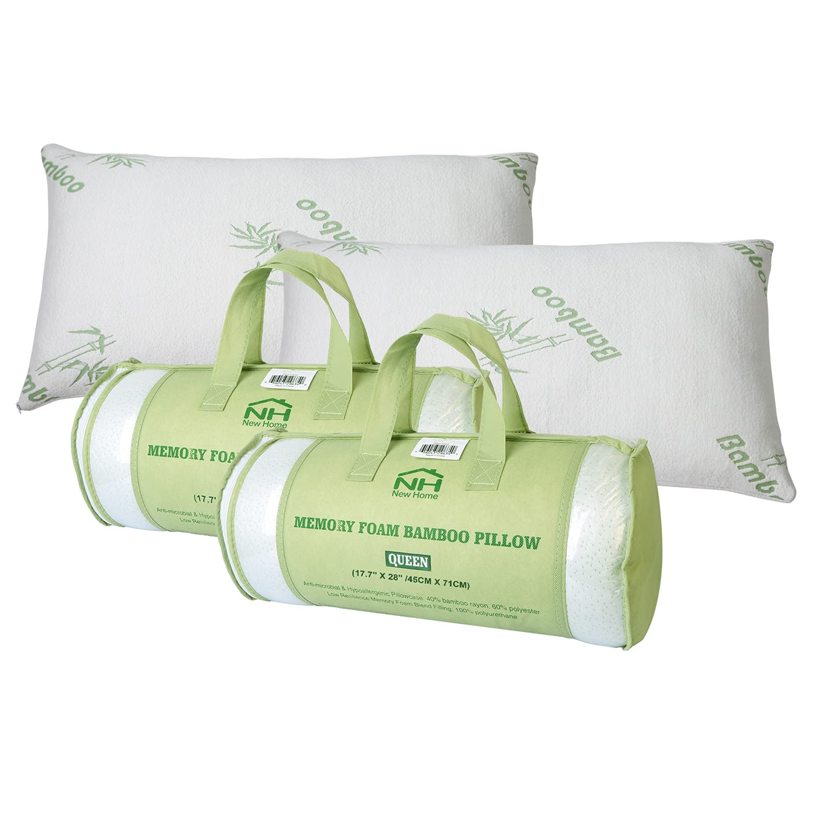 Photo 1 of iMounTEK Bamboo Rayon Breathable Memory Foam Pillow with Washable Pillowcase, Premium Pillows for Sleeping – Back/Stomach/Side Sleeper, Bamboo Cooling Bed Pillows (Queen Size) (2-Pack)