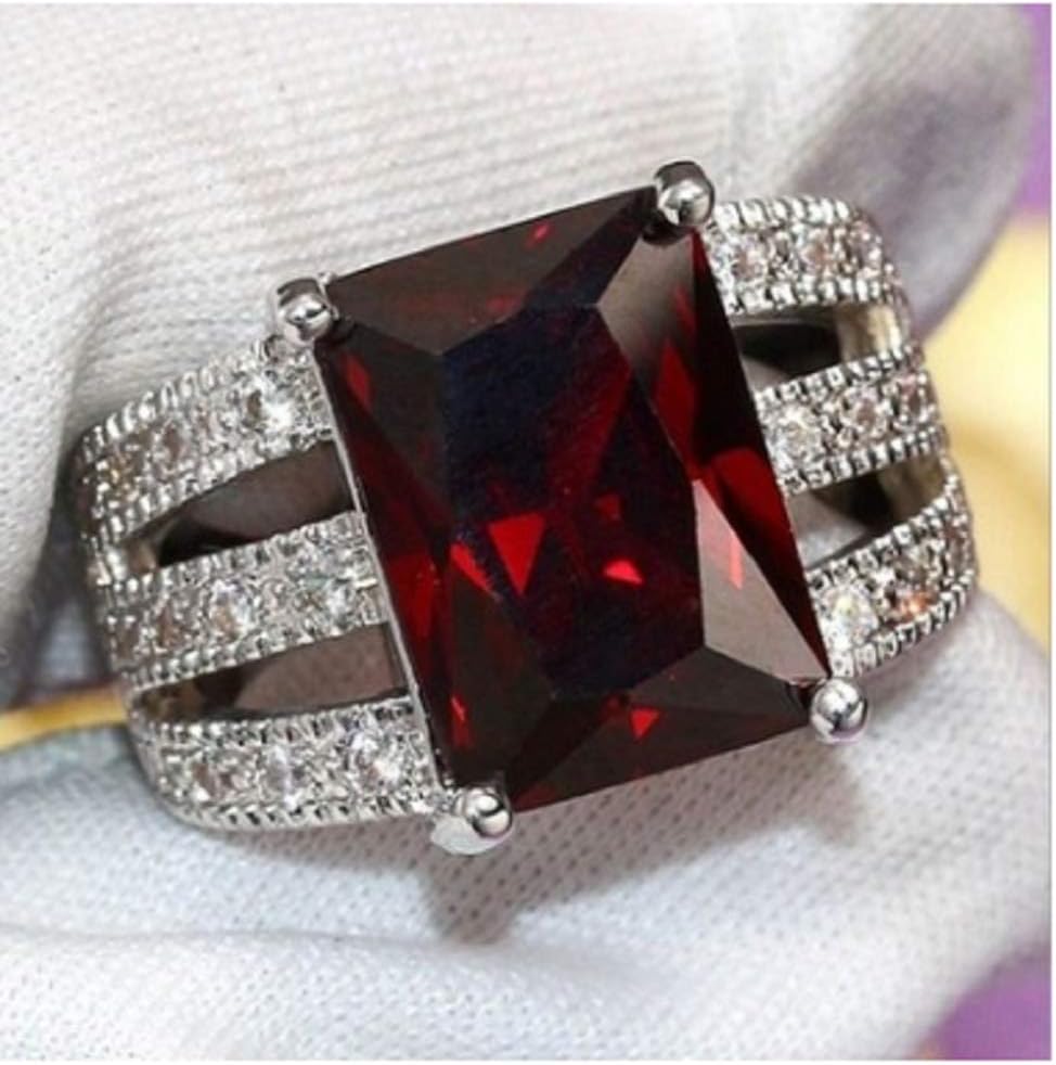 Pikul giftshop Lovely 810mm Red Garnet 925 Solid Silver Wedding Gemstone Ring Size 5-11 (7)
