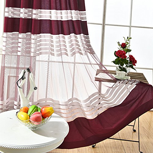 image for ASide BSide Chic Style Sheer Curtains Rod Pocket Color Block Striped T