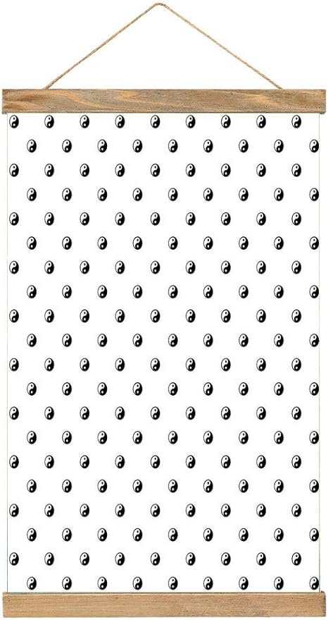 Amazon 掛け軸 日本 和風 和柄 イン ヤン ポルカ ドット イン ヤン パターン良い概念と悪い概念の間の普遍的な二重性 オシャレ インテリア ウォールデコ 装飾アート ズック製 高級 33 X 52 Cm ホワイト ブラック アートフレーム ポスター オンライン通販