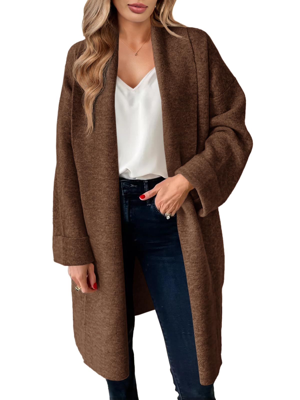 Photo 1 of  Large* Saodimallsu Womens Long Cardigan Sweaters Chunky Open Front Oversized Slouchy Knit Fall Trendy Coatigan Jackets Brown