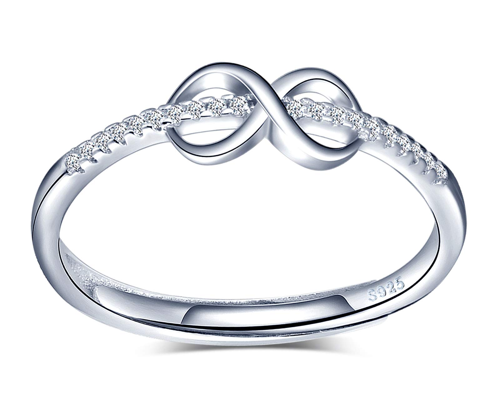INFINIONLY Women's girl's Open Ring, 925 sterling silver girl's ring, mini infinity symbol ring, Inlaid zircon, Wedding ring, engagement ring