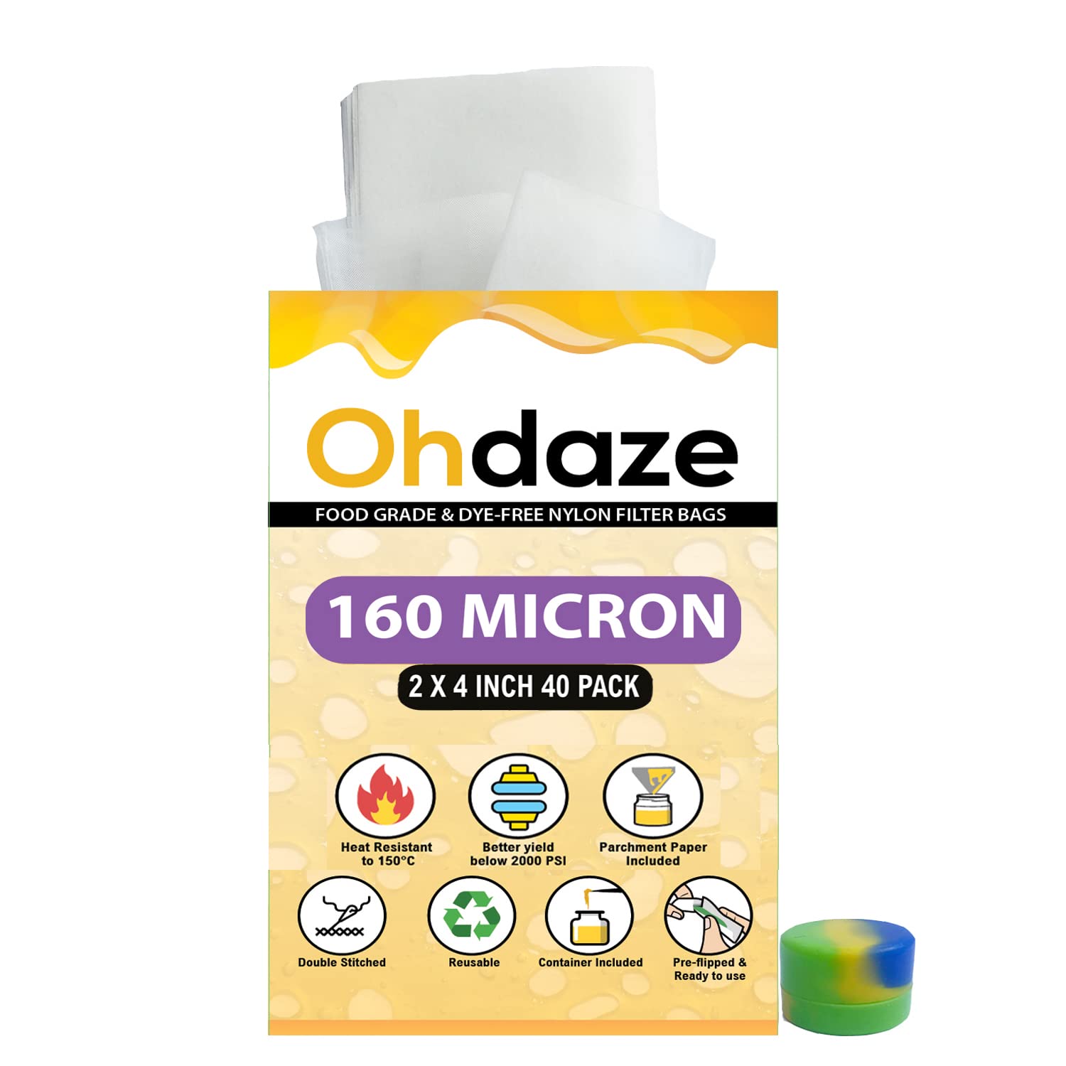 Ohdaze Rosin Filter Micron Press Bags 160 Micron 40 Pack 2x4inch Nylon Filter Press Bags