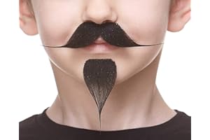 Mustaches Self Adhesive Handlebar with Goatee Fake Beard for Kids, Novelty, False Facial Hair, Costume Accessory for Children