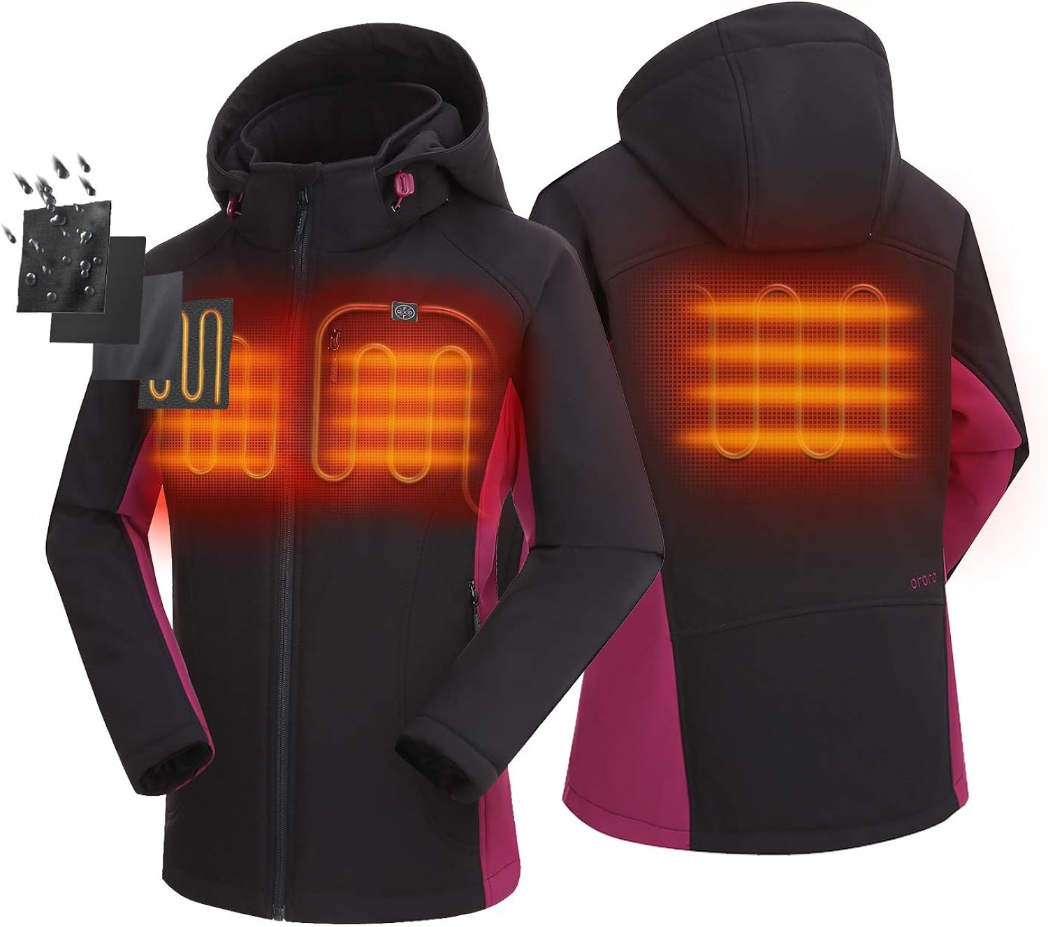 ORORO Women's Slim Fit Heated Jacket with Battery Pack and Detachable Hood: Clothing