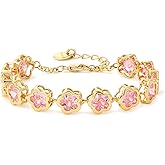 Qinasi 18K Gold Plated Clover Bracelet for Women Lucky Five Leaf Cubic Zirconia Bracelets Women's Cute Trendy Jewelry Gift
