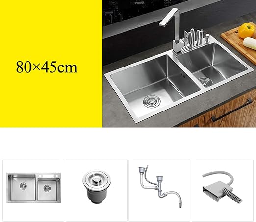 Amazon Com Kitchen Sink Household Accessories Double Sink Stainless Steel Overflow Hole Bar Western Restaurant 80 45cm Liting Home Kitchen