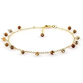 JEWEL OF ROCKS Natural Crazy Lace Agate Beaded Anklet, Handmade Craft, Anklet Beads Bracelet, Chakra Healing Anklet, Gemstone Women Jewelry, Gold Plated Anklet 9 inch + 1.5 inch (1pcs)