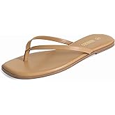 Rihero Flip Flops for Women Comfortable Square Toe Beach Sandals Slip On Leather Thong Flat Sandals Dressy