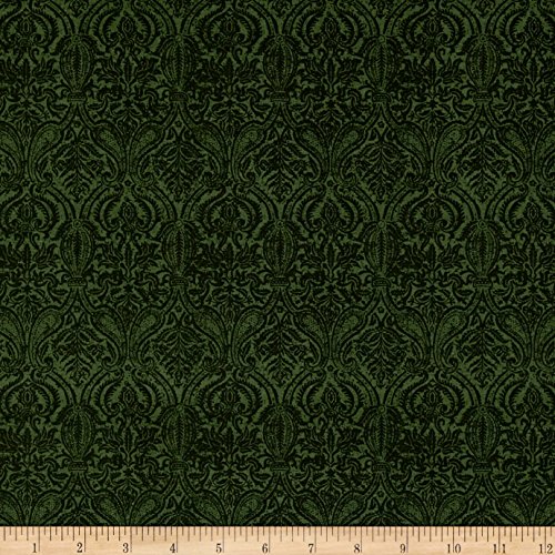 Penny Rose Joyous Christmas Damask Green Fabric By The Yard