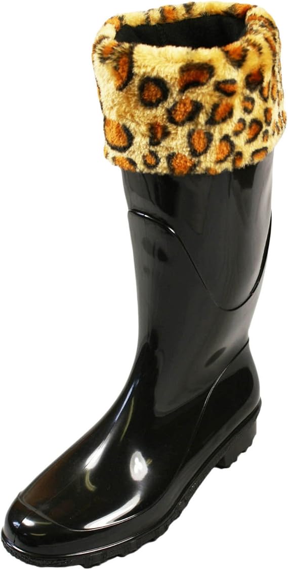 Ladies Womens Cosy Fleece Wellington Boot Socks with Faux Fur Trim