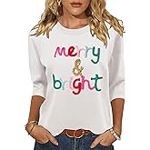 FKQRXO Women's 3/4 Sleeve Pullover Sweaters Crew Neck Cute Halloween Christmas Hearts Knitted Casual Sweater