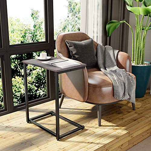 Homemaxs C Table Sofa Side End Table Wood Finish Steel Construction