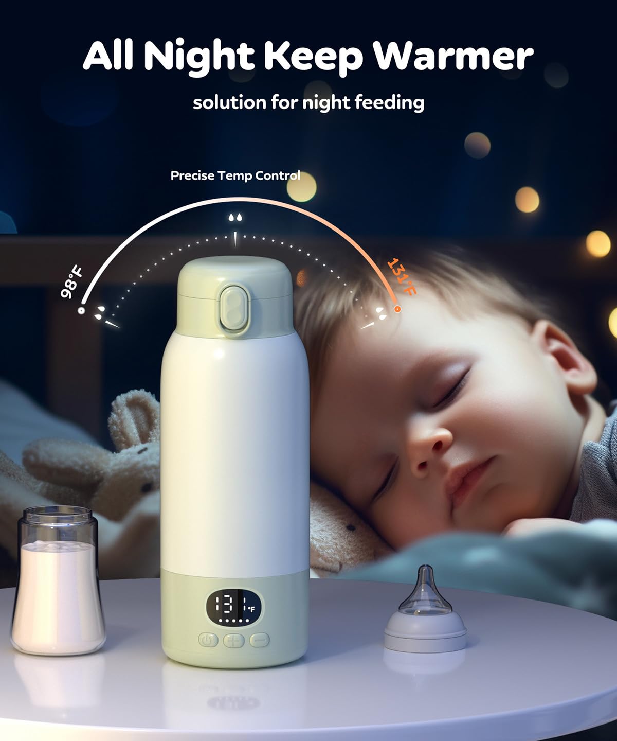 Portable Bottle Warmer 17oz Bottle Warmer for Breast Milk Formula & Water, Fast Heating, Long Battery Life & Large Capacity, Suitable for Baby Outdoor Travel Green