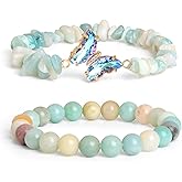 GolbalJew Amethyst Bracelet For Women Anxiety Amethyst Beaded Bracelets Butterfly Charms Healing Stone Layered Bracelet Gifts For Women