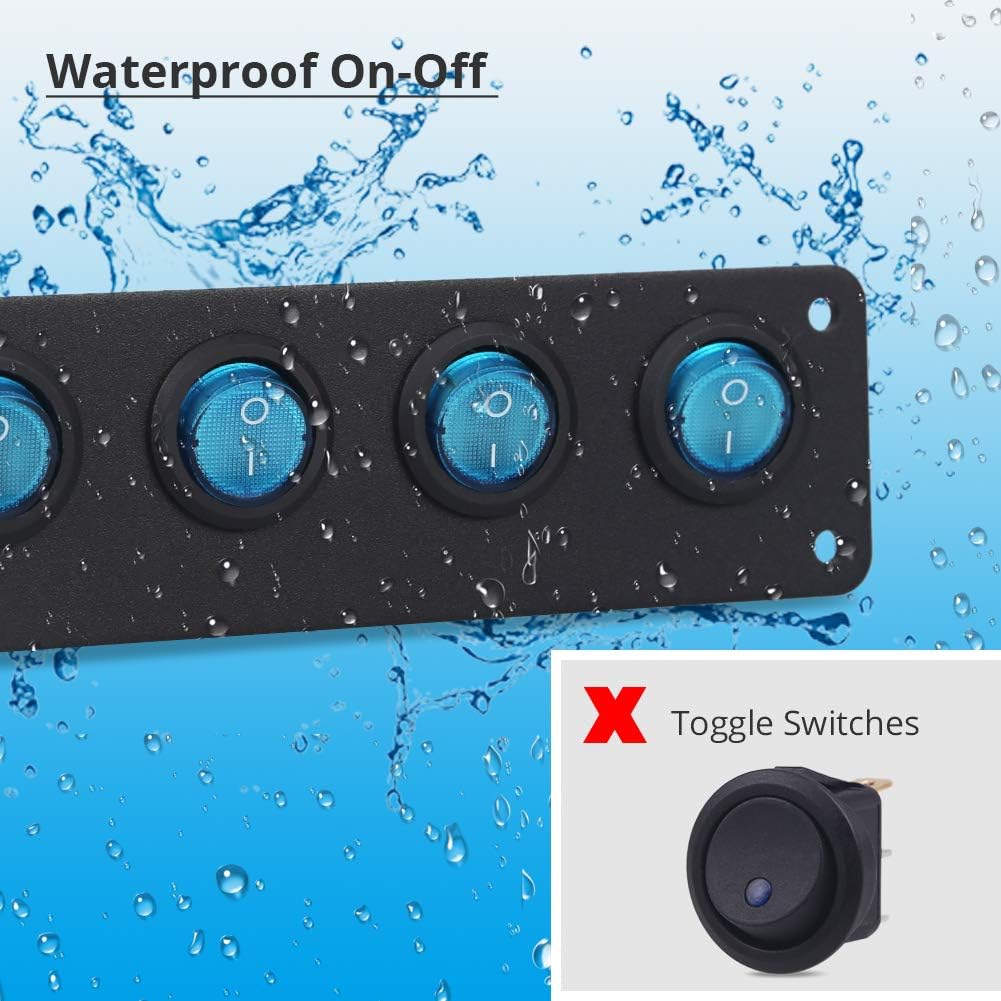 WATERWICH DC 12V-24V 5 Gang ON-Off Buttom Ignition Marine Boat Toggle Rocker Switch Panel Waterproof for RV Car Vehicles Truck Trailer Yacht SUV (5 Gang Blue): Automotive
