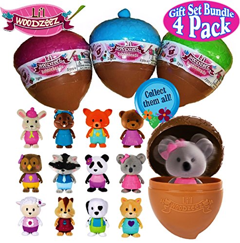 Li'l Woodzeez Surprise Bobbleez - Collectible Animal Figurines - Series 1 (4 Pack)