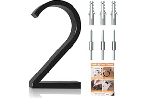 Briout 5" Modern House Numbers for Outside, Address Numbers for House with Nail Kits, Zinc Alloy Exterior House Numbers for Home Door Garden Street, High Gloss Black (2)