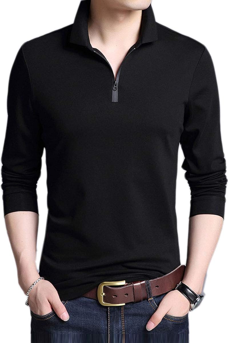 EVEDESIGN Men's Breathable Collared Button Solid Classic Polo Henley