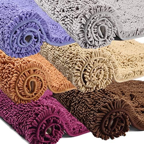 ROYACOR Bath Mat Non Slip Bath Rug Shaggy Shower Mats Super Soft Highly Absorbent Plush Bathroom Mat Chenille Microfiber Rugs Washable-Camel, 20" X31 1/2"