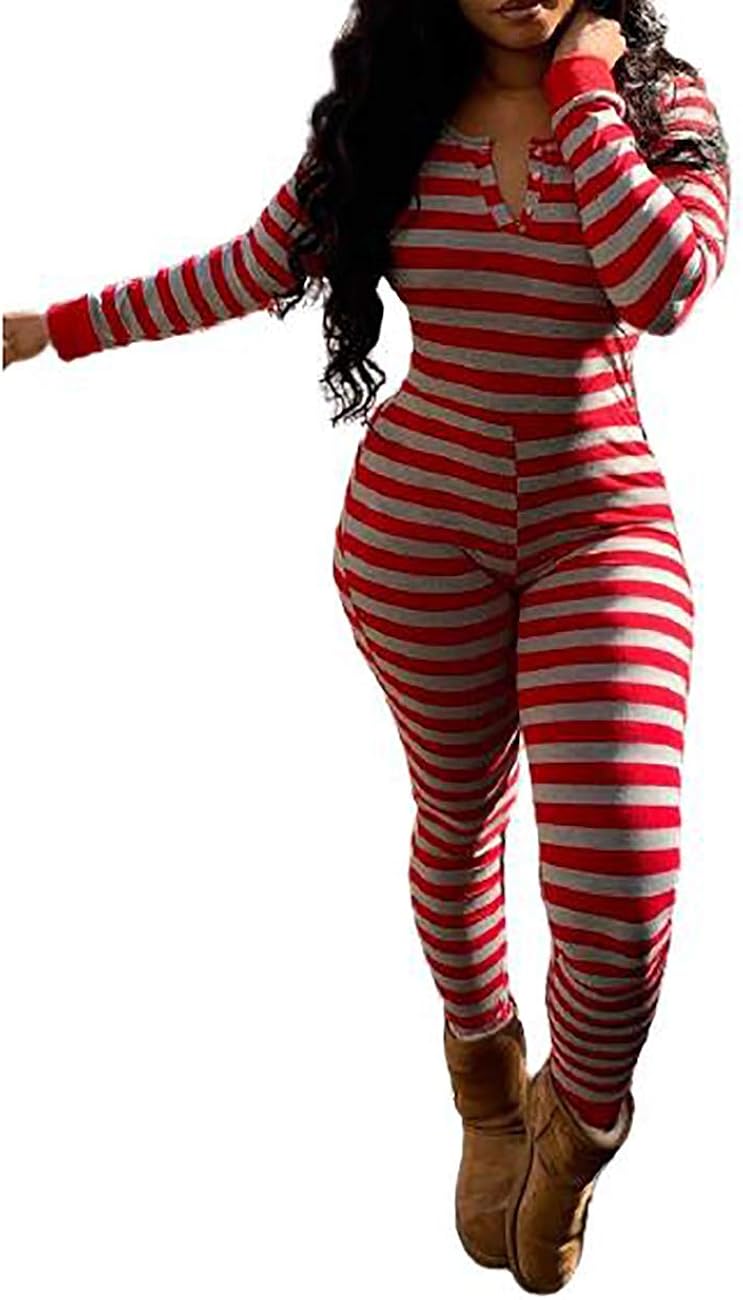 CHICME Women's Long Jumpsuit Romper One Piece Sexy Striped