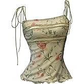 RoseSeek Women's Lace Trim Tie Shoulder Camisole Y2K Floral Square Neck Coquette Cami Tank Tops