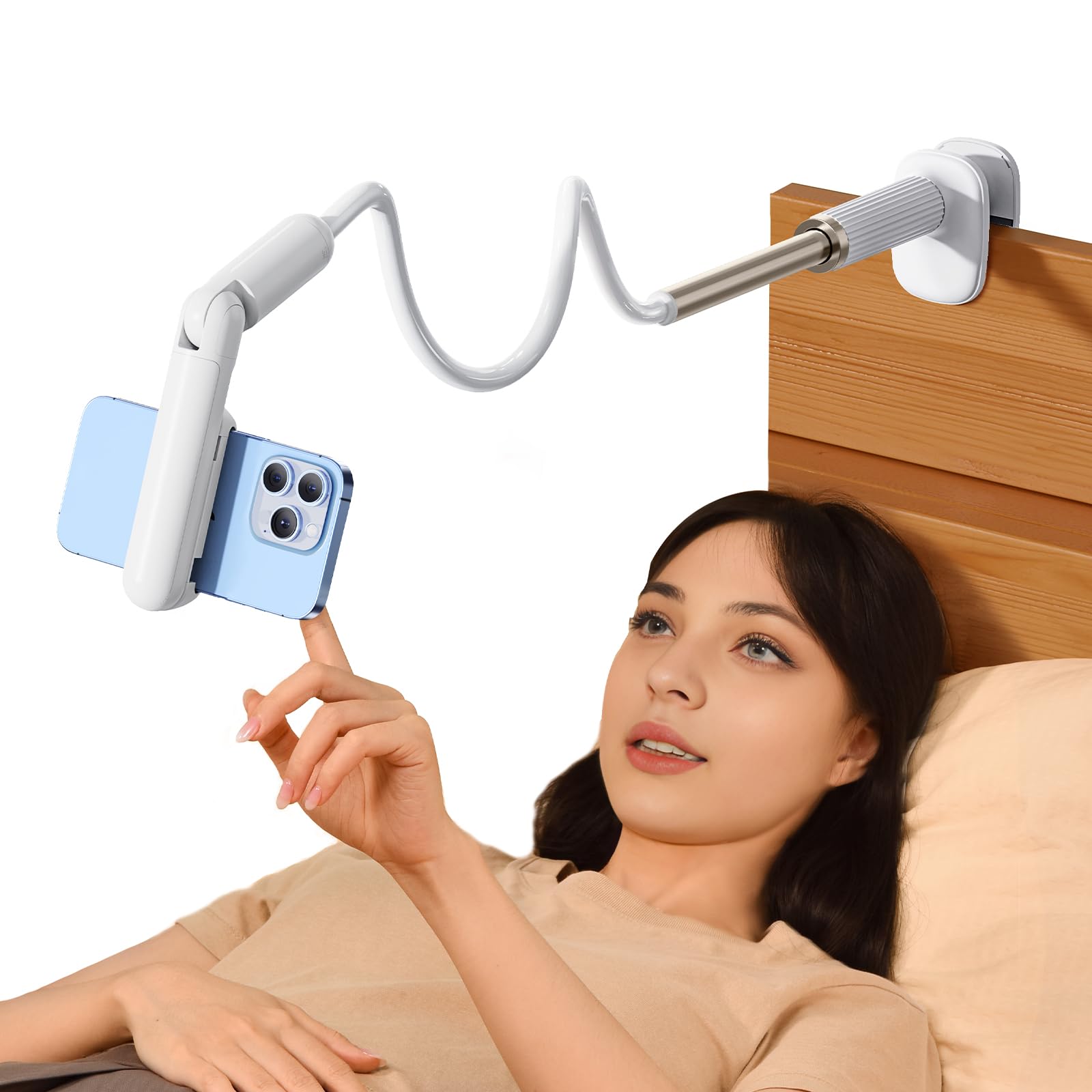 nediea Gooseneck Phone Holder For Bed, Flexible Phone Holder for Desk, Long Lazy Arm Phone Mount With 360° Rotatable Mini Clamp 2.56~3.15in Width, Compatible with 4-6.8" Devices (43.31" Length)