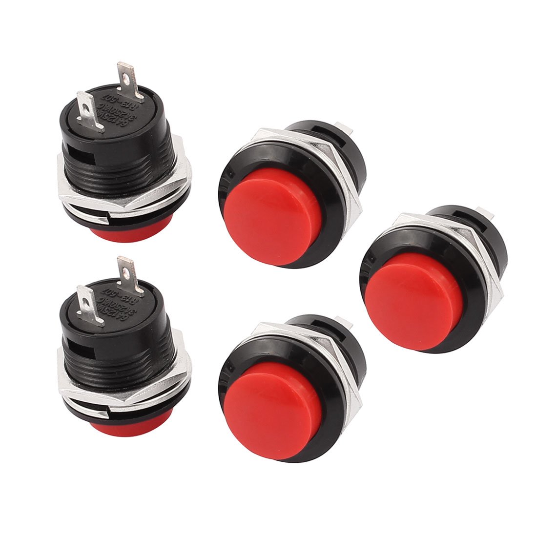Sourcingmap 5 Pcs R13-507 Red Round Cap Momentary Push Button Switch NC