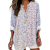 MARSVOVO Womens Blouses Long Sleeve Unique Art Print V Neck Flowy Tops Causal Shirt for Women