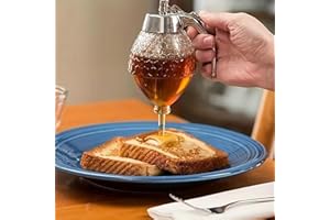 Honey Dispenser with Stand, Refillable Multi-Purpose Syrup Sauce Condiment Dispenser, Food Grade Leak Proof No Drip Manual Ki