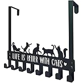 BiaGift Over The Door Hooks Hanger, Coat Rack, Black Cat Gifts for Lovers, 8 Decorative Towel Rack Organizer, Hanger Hook, Decor Bathroom Accessories,