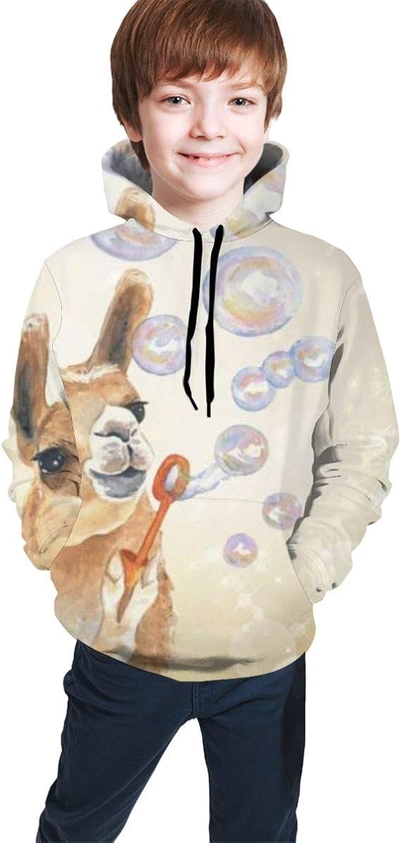 Amazon Watercolor Llama Blowing Bubbles パーカー プルオーバー キッズ ジャージ ダンス 運動着 スポーツウェア カジュアル 春 秋 冬 防寒 可愛い 男の子 女の子 小学生 中学生 高中生 メンズ レディース服 トレーナー パーカー 通販