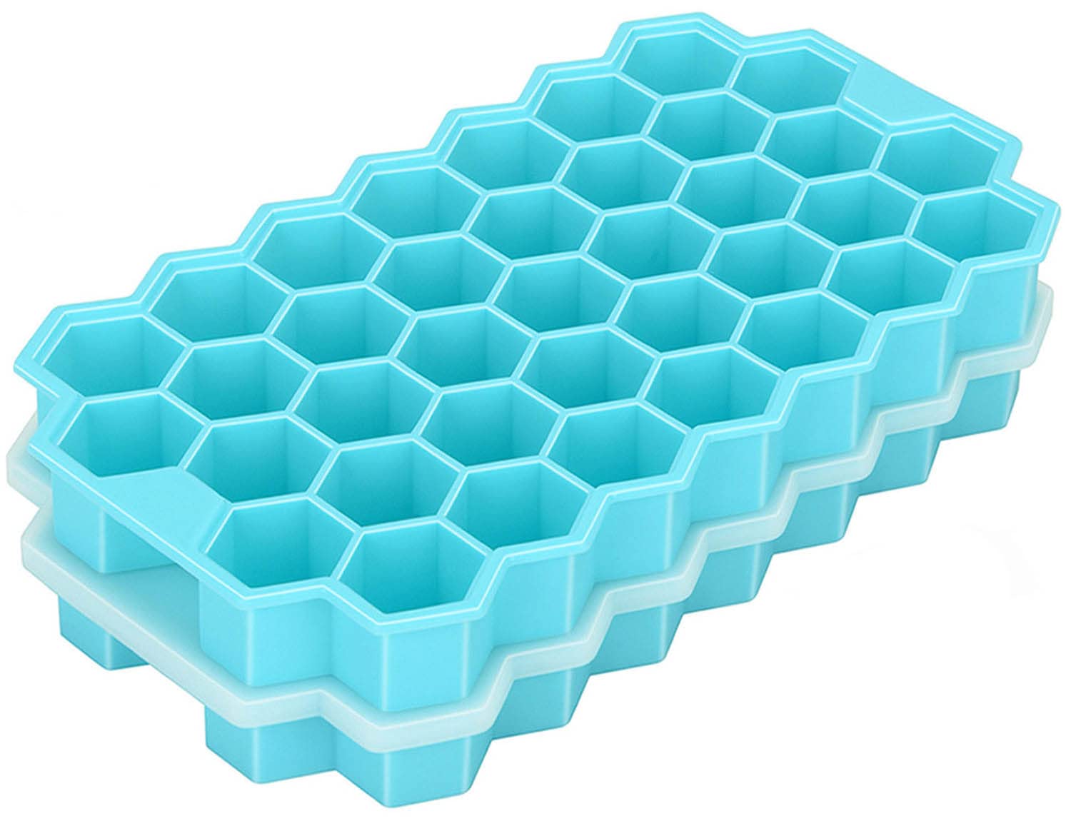 Ice Cube Trays, Jisile 2 Pack Silicone Ice Cube Molds with Lids, Easy-Release and Flexible 74-Ice Trays BPA Free, for Whiskey Cocktail, Stackable and Safe Ice Cube Molds