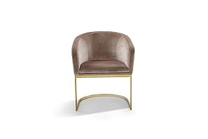 Iconic Home FAC9098-AN Siena Accent Club Chair Shell Design Velvet Upholstered Half-Moon Gold Plated Solid Metal U-Shaped Base Modern Contemporary Taupe