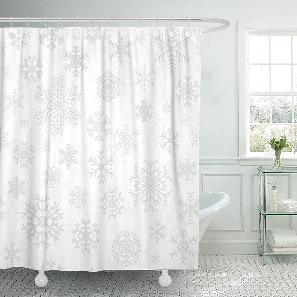 Sonernt Curtain White Christmas from Gray Snowflakes on Pattern Snow Shower Curtain Bathroom Decor,Polyester Durable Waterproof Curtain