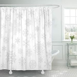 Sonernt Curtain White Christmas from Gray Snowflakes on Pattern Snow Shower Curtain Bathroom Decor,Polyester Durable Waterproof Curtain
