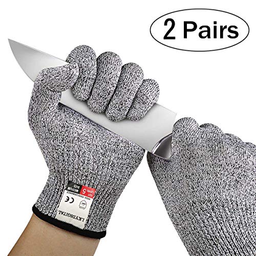 2 Pairs Cut Resistant Gloves, LKY DIGITAL High Performance Level 5 Protection, Food Grade Kitchen Glove for Hand Safety while Cutting, Cooking, doing Yard Work(Large)