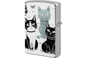 Black and White Cats Lighter Case Metal Double-Sided Graffiti Lighter Cover Lighters Protective Sleeve for Women Men Standard