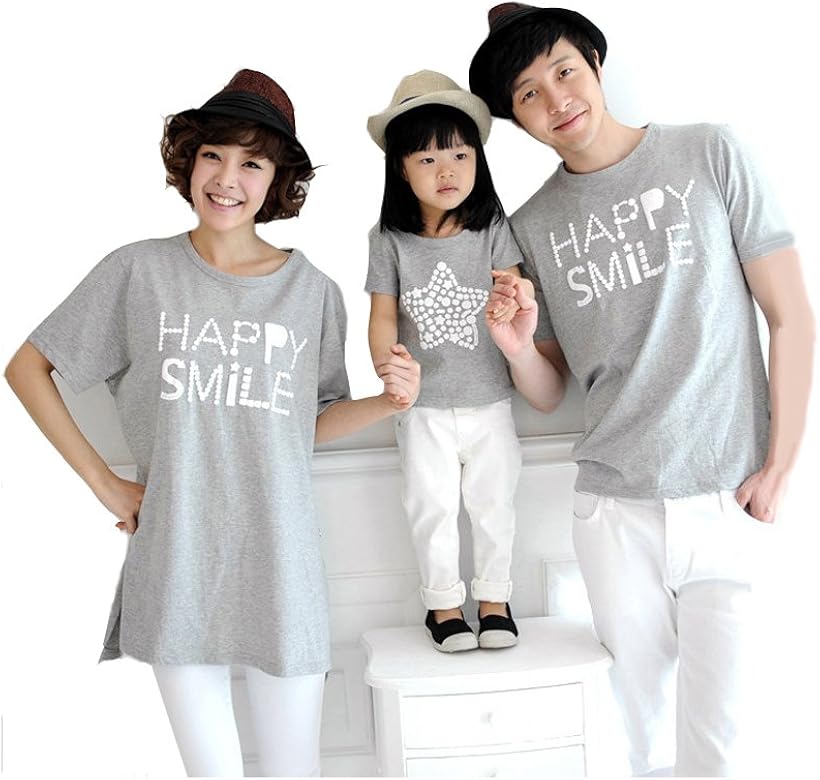 Amazon ドリーム ショップ 親子お揃い服 ペアtシャツ風 夏 親子服 家族お揃い ペアルック レディース メンズ 子供服 親子ペア服 ママ パパ 親子 カップルお揃い 半袖tシャツ 子供3サイズ グレー Tシャツ カットソー 通販
