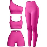 OIERD 4 Piece Workout Sets For Women Ribbed Leggings Clothes Yoga Sets Active Wear Matching Work Out Sets Gym Pilates Outfits