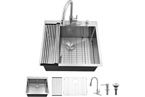 BoomHoze 25x22 Drop In Laundry Sink 16 Gauge Stainless Steel Utility Laundry Room Sink with Faucet and Soap Dispenser 12 Inch Deep Single Bowl
