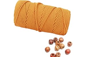 LOVING BASSO Macrame Cord 3mm 109 Yards 1 Pack Mustard Yellow, Natural Cotton Rope for Colored Macrame Knitting, 4 Strands Twist Cotton Rope Macrame 3mm for Handmade Colored Wall Hanging Weaving Tapestry