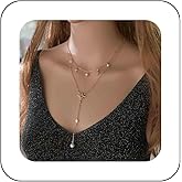 Andelaisi Boho Layered Star Choker Necklace Vintage Star Y Lariat Chain Necklace Gold Star Pearl Drop Necklace Personalized Hexagram Pendant Necklace Jewelry for Women
