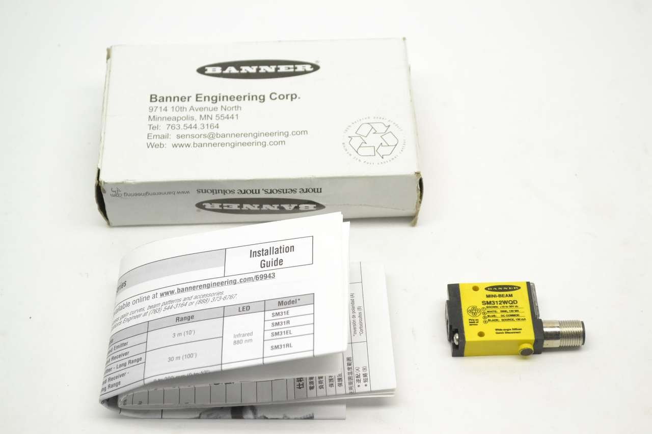 Banner Engineering Sm312wqd Diffuse Sensor 26892 Mini Beam