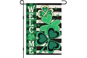 DDIAN Welcome St Patricks Day Garden Flag 12x18 Inch Burlap Double Sided Green Shamrock Sign Small Flag Lucky Clover Yard Outdoor Decor DF253