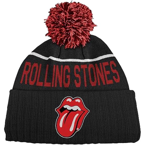 The Rolling Stones Beanie Hat, Winter Knit Cap with Rubber Patch